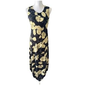 Tommy Bahama Black and Yellow Floral Maxi Dress Woman Size 8